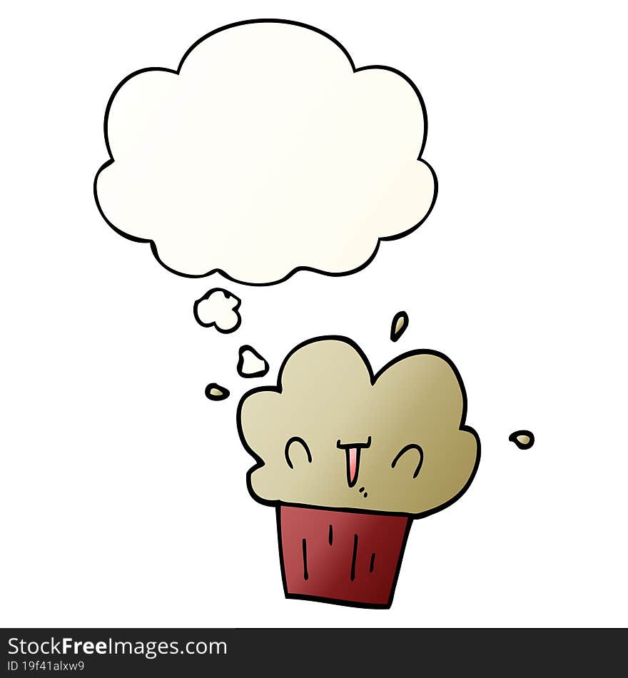 cartoon cupcake and thought bubble in smooth gradient style