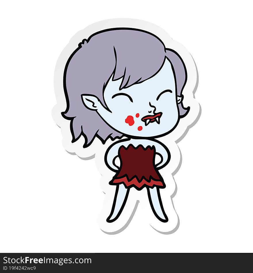 Sticker Of A Cartoon Vampire Girl With Blood On Cheek