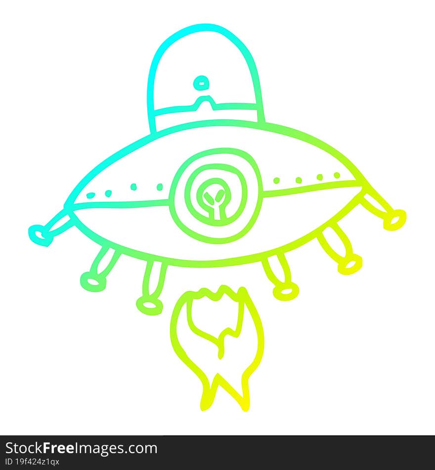 cold gradient line drawing cartoon alien spaceship