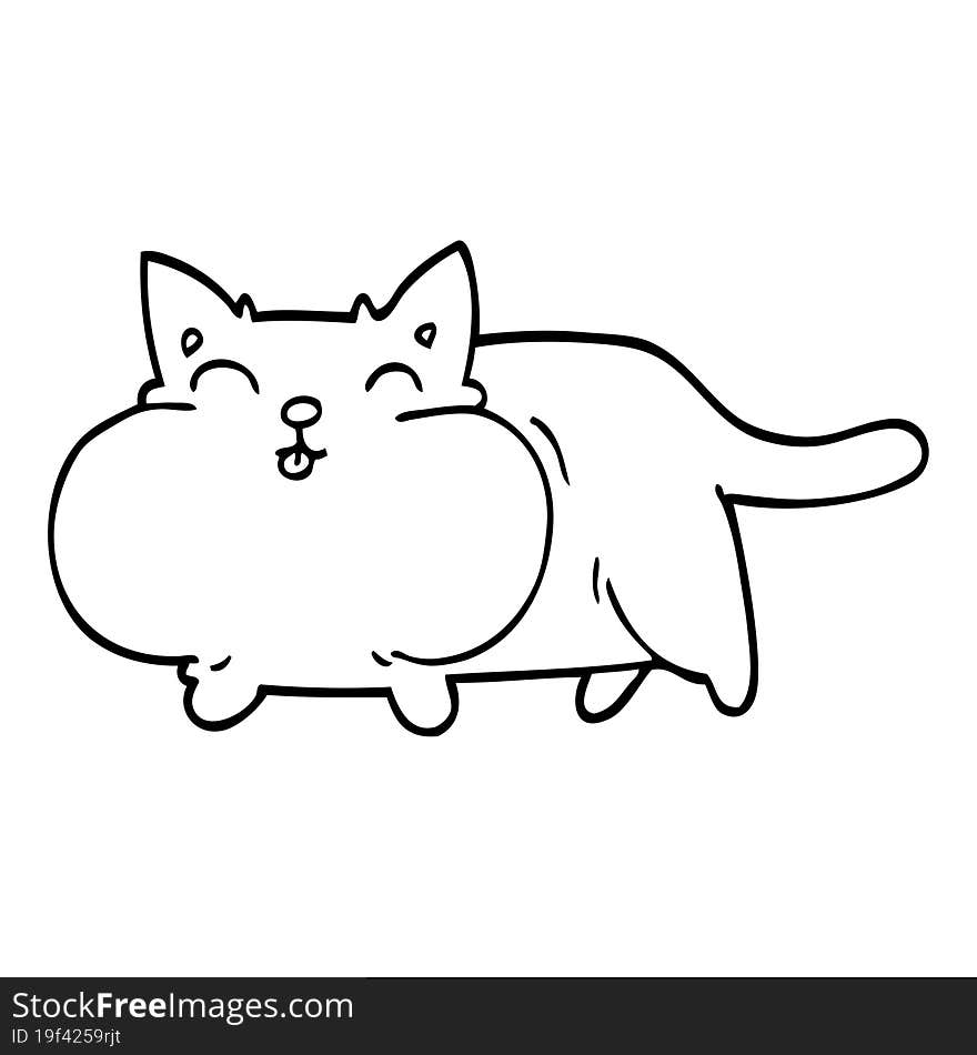 line drawing cartoon happy cat