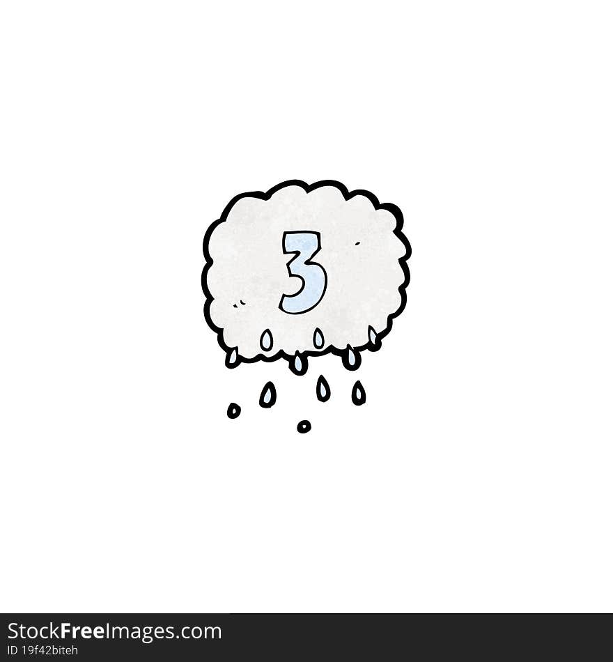 cartoon rain cloud with number three