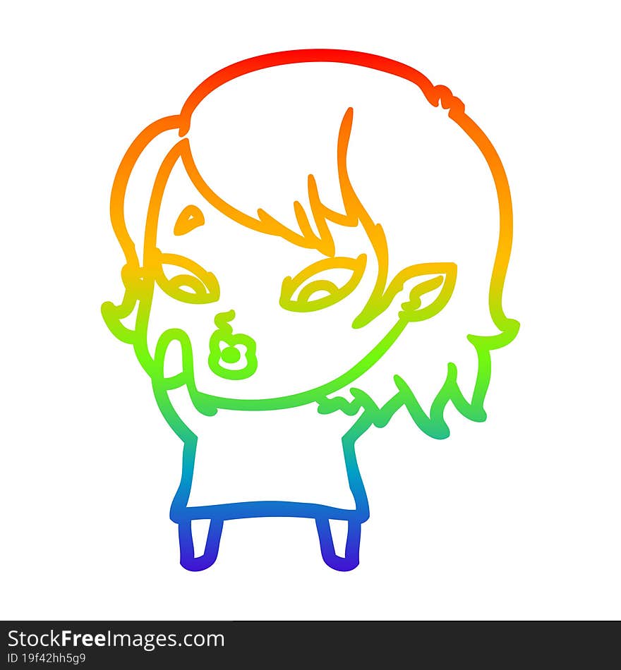 rainbow gradient line drawing cute cartoon vampire girl