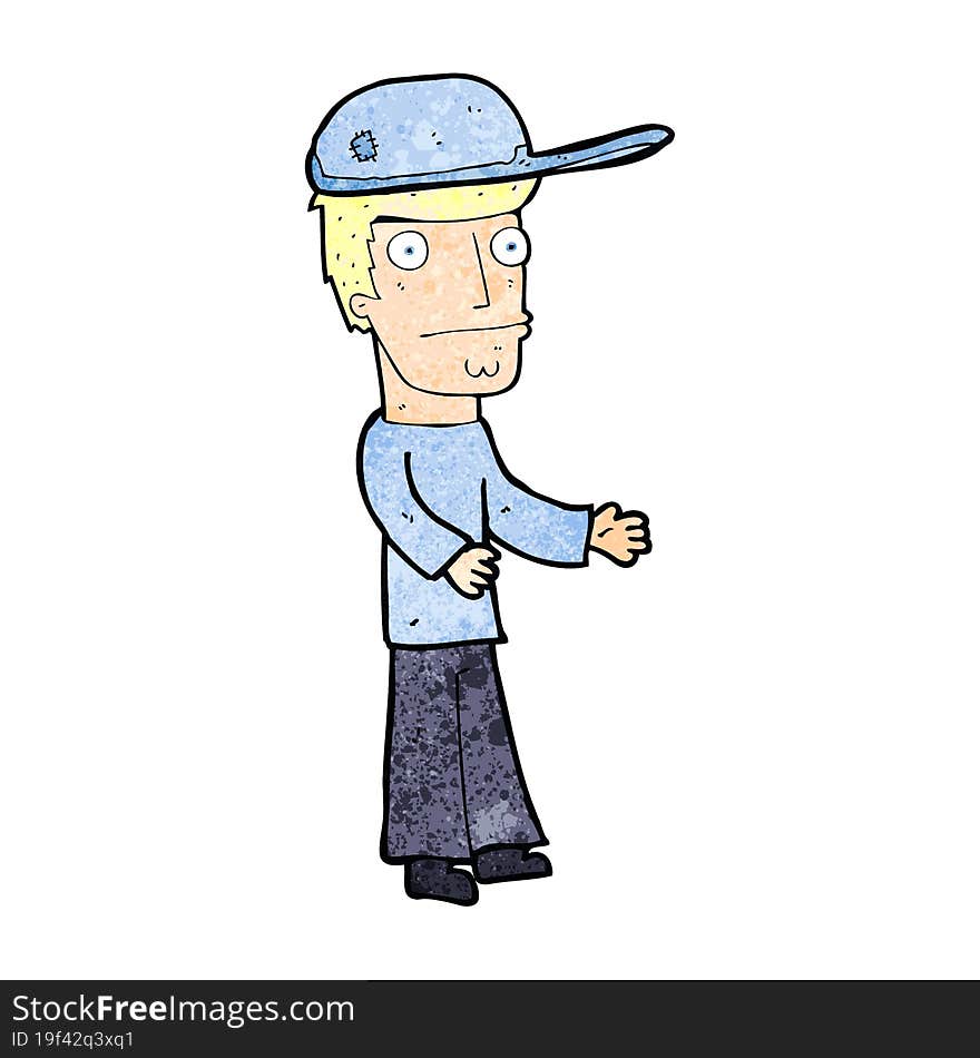 cartoon worried man wearing hat