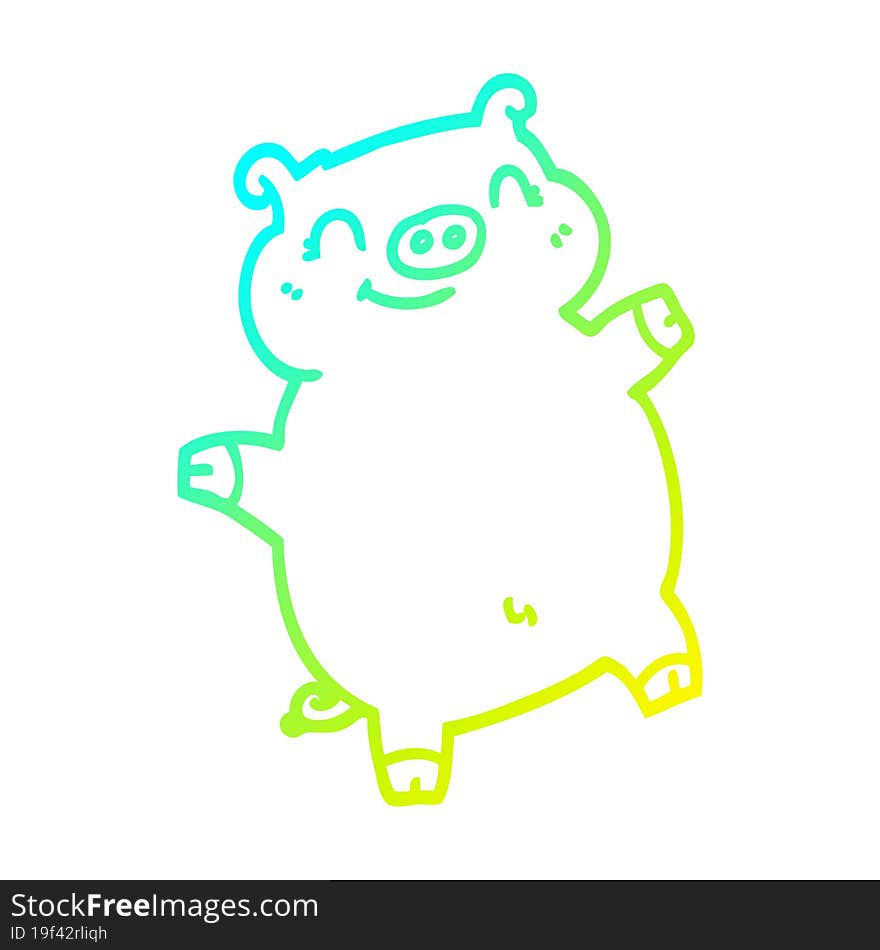 Cold Gradient Line Drawing Cartoon Pig