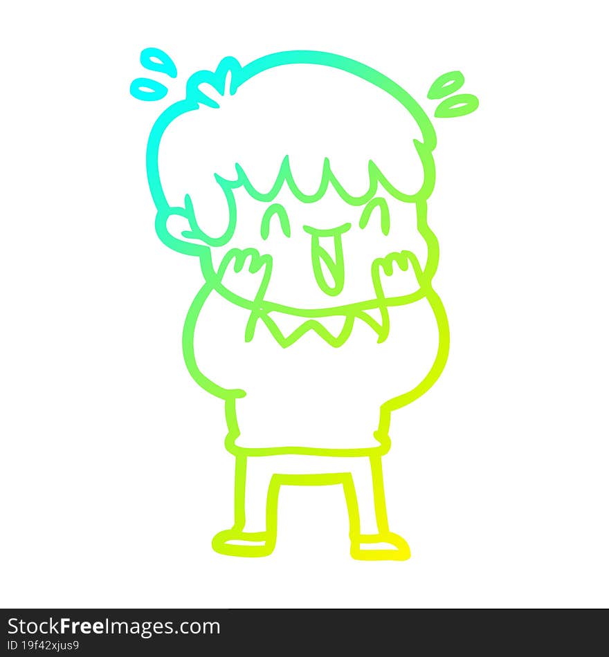 Cold Gradient Line Drawing Cartoon Laughing Boy