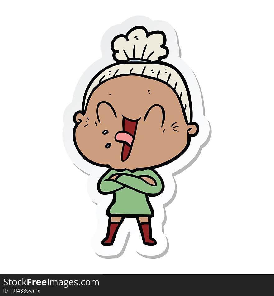 sticker of a cartoon happy old woman