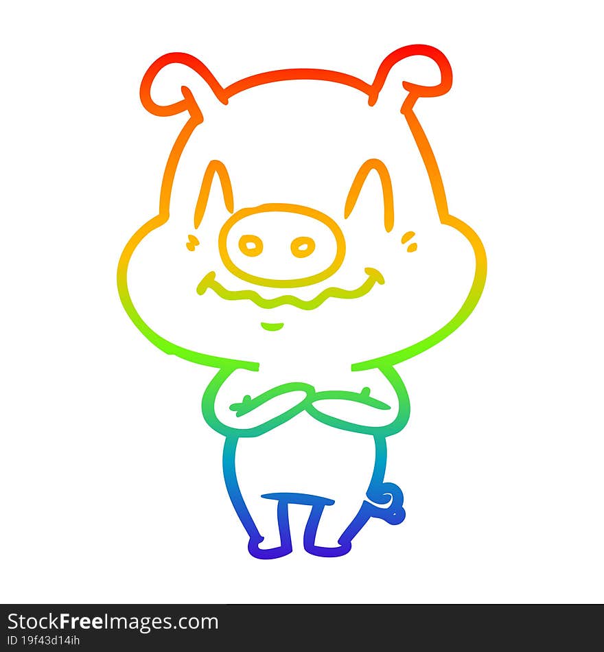 rainbow gradient line drawing nervous cartoon pig