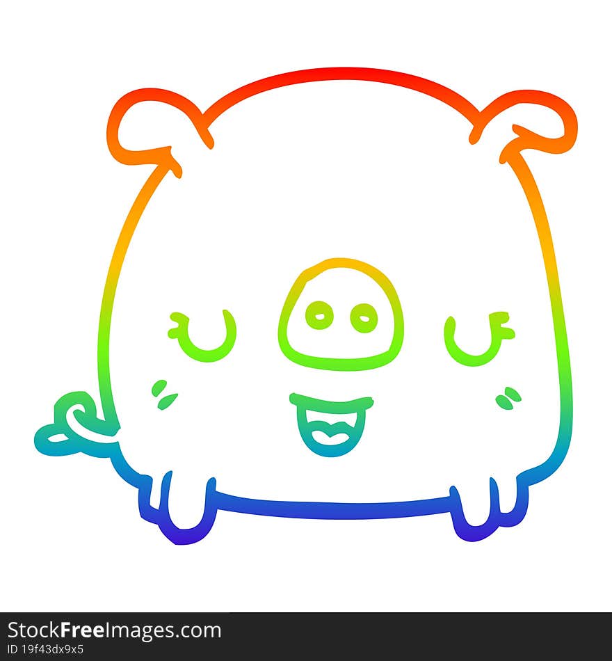 rainbow gradient line drawing of a cartoon pig