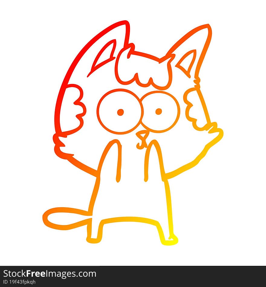 warm gradient line drawing of a happy cartoon cat