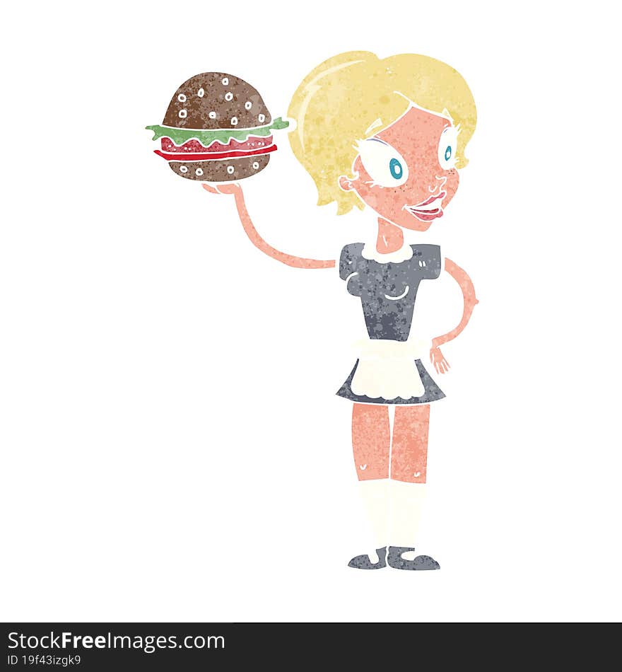 cartoon waitress with burger