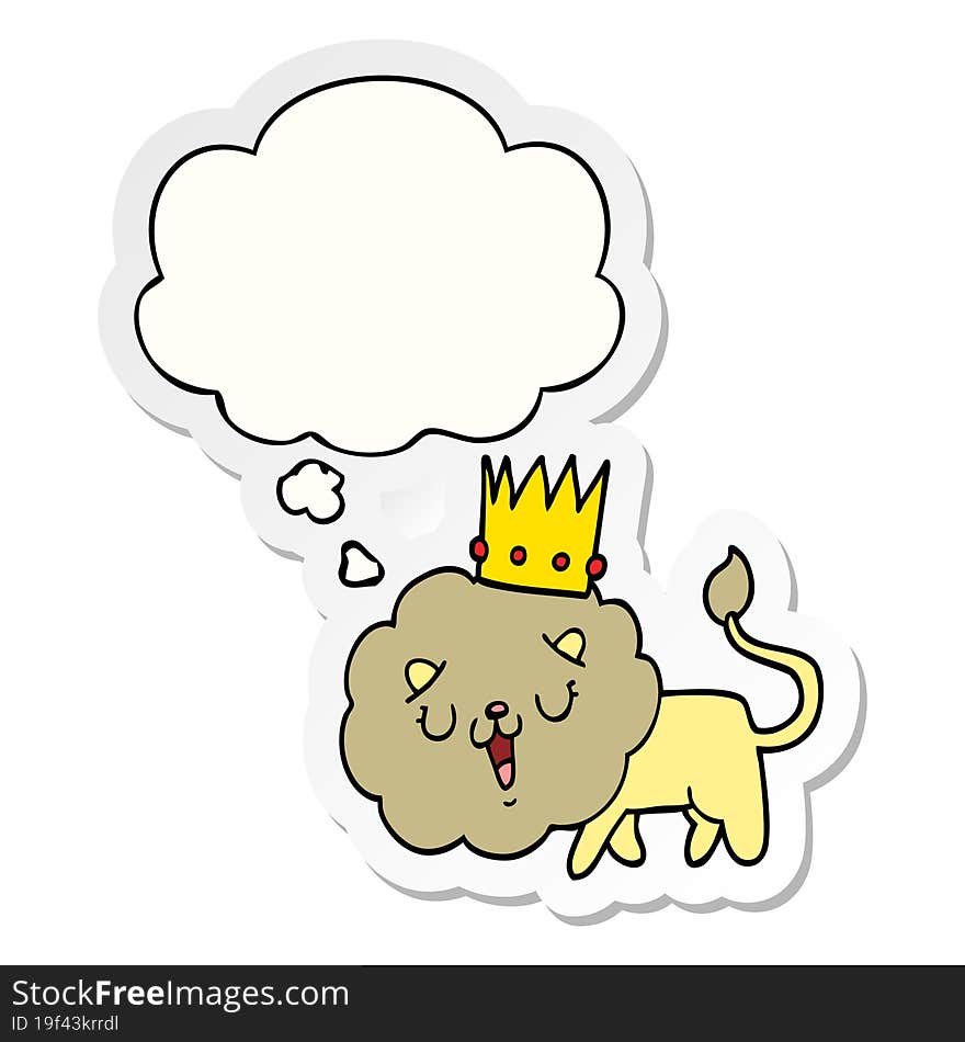 Cartoon Lion With Crown And Thought Bubble As A Printed Sticker