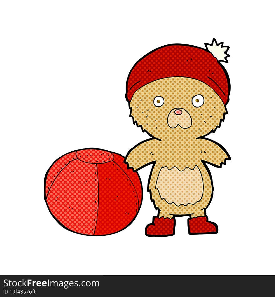 Cartoon Bear In Hat With Ball