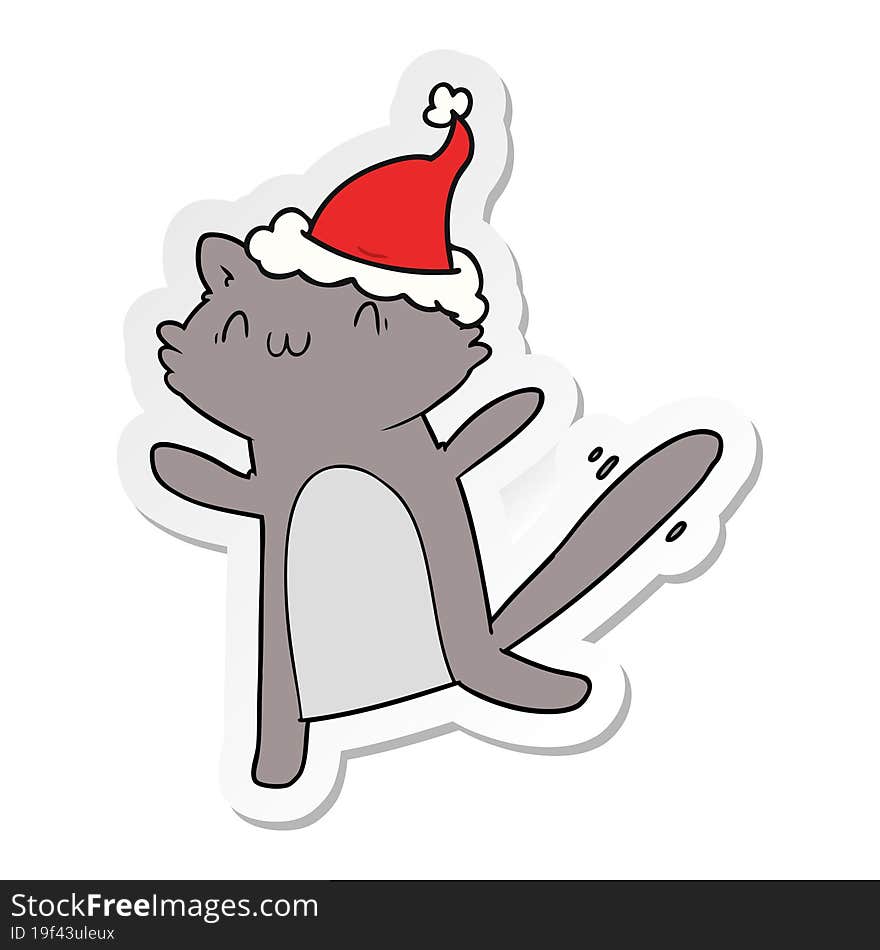 sticker cartoon of a dancing cat wearing santa hat