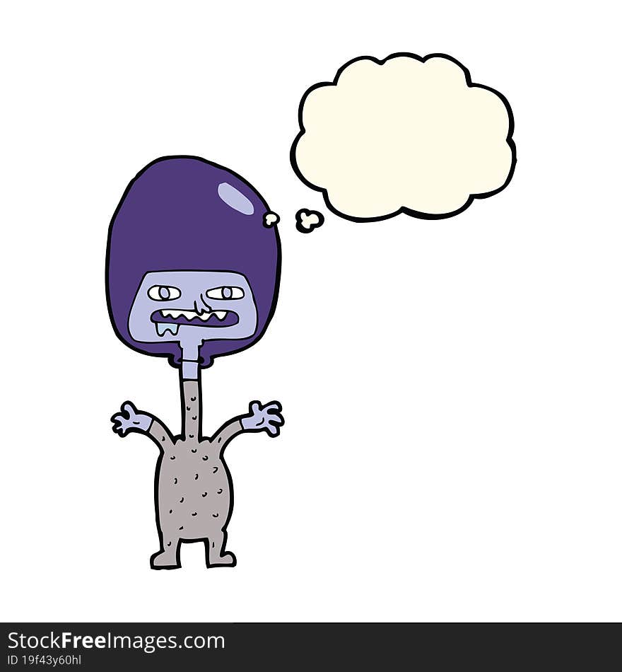 cartoon space alien with thought bubble