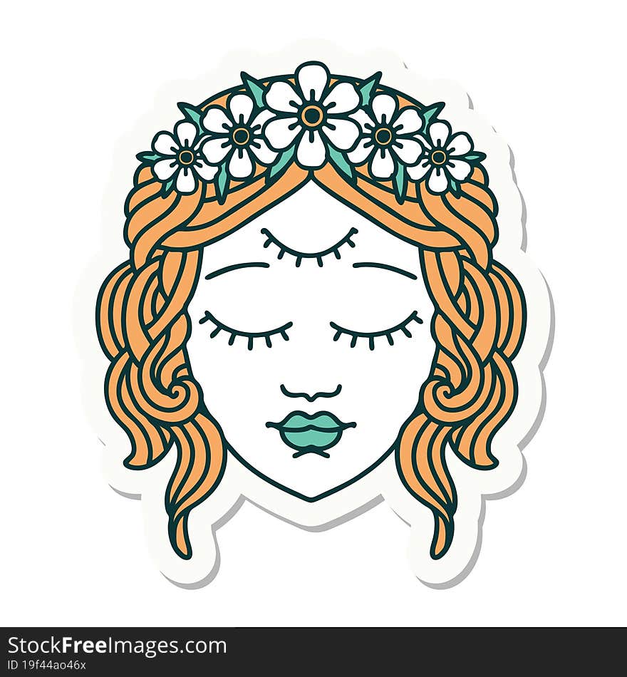 tattoo style sticker of female face with third eye