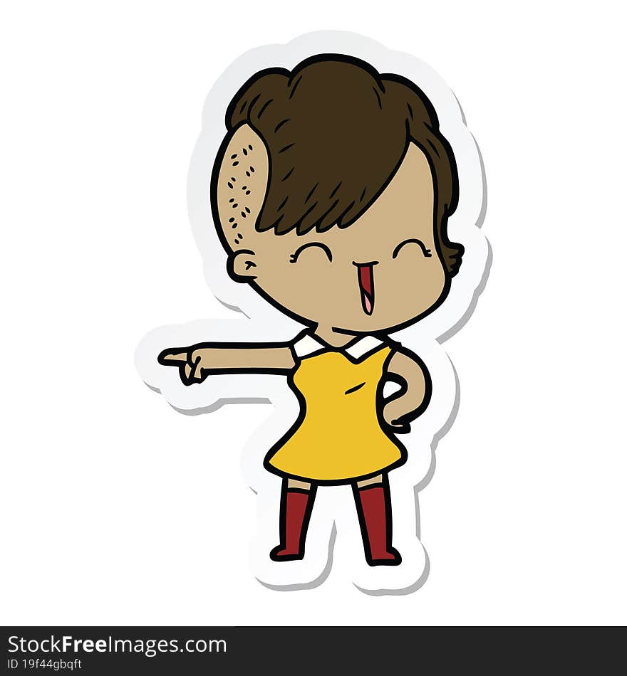 Sticker Of A Cartoon Happy Hipster Girl