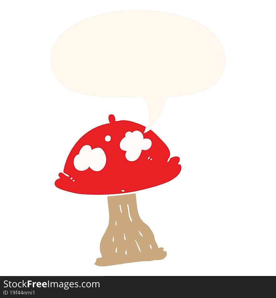 cartoon mushroom and speech bubble in retro style