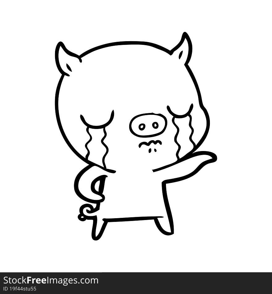 cartoon pig crying pointing. cartoon pig crying pointing