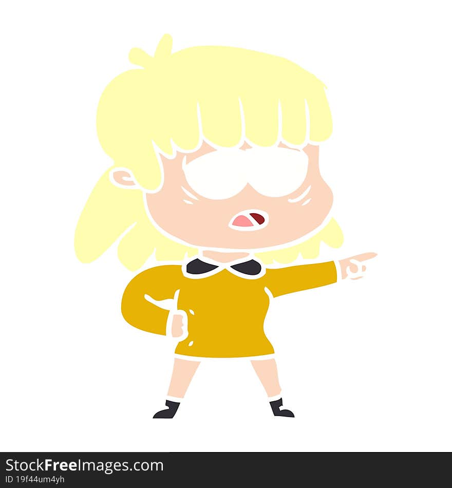 flat color style cartoon tired woman pointing