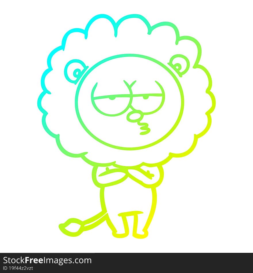 cold gradient line drawing cartoon tired lion