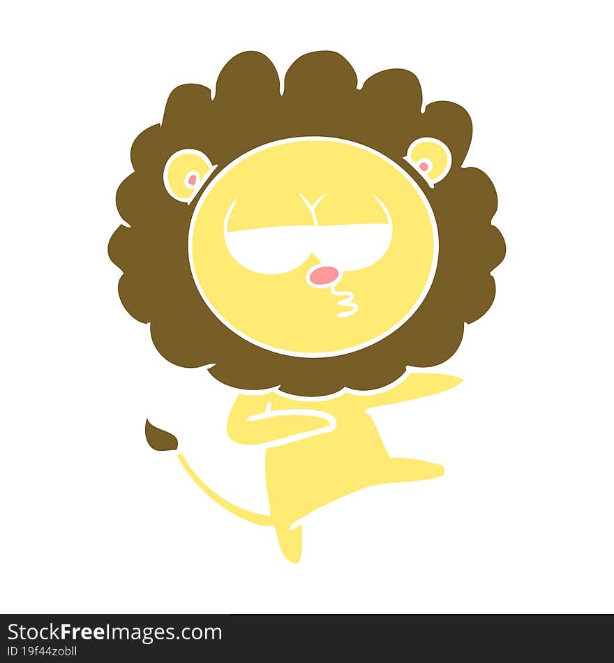 flat color style cartoon bored lion dancing