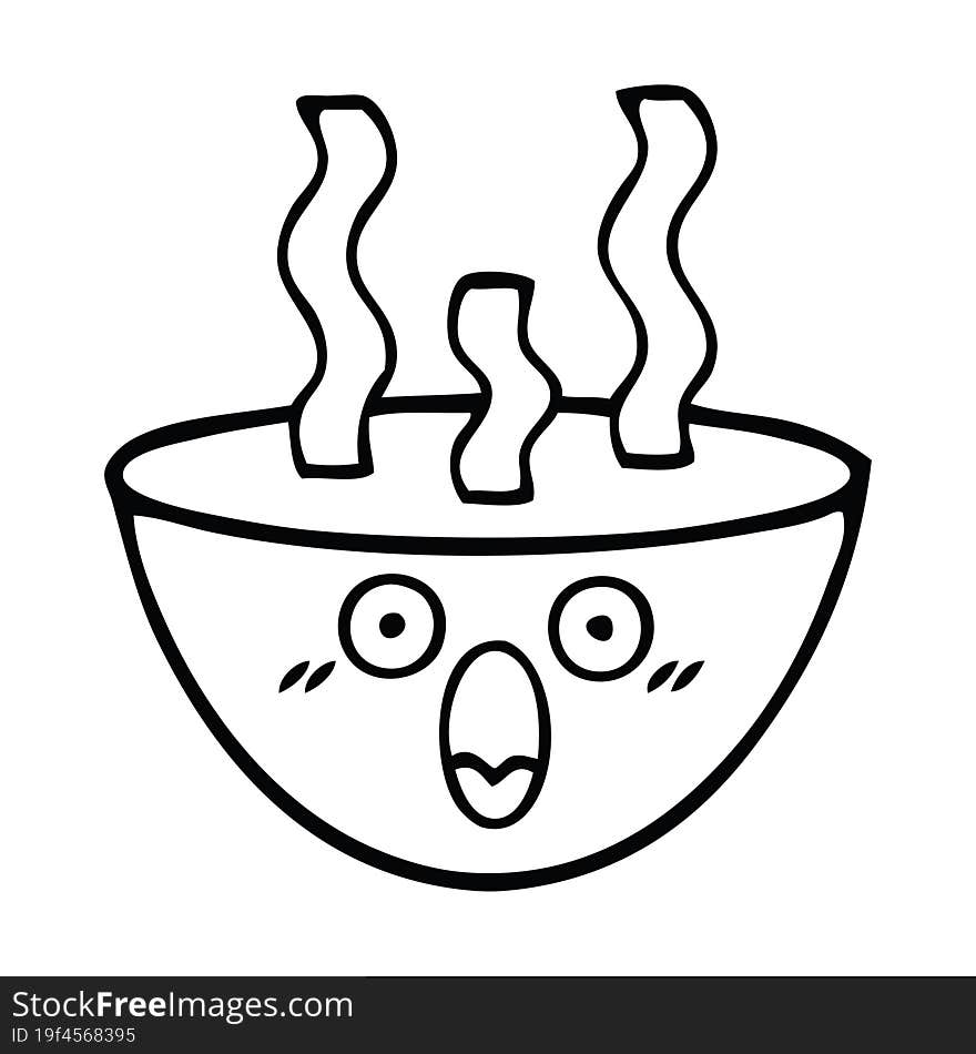 Line Drawing Cartoon Bowl Of Hot Soup