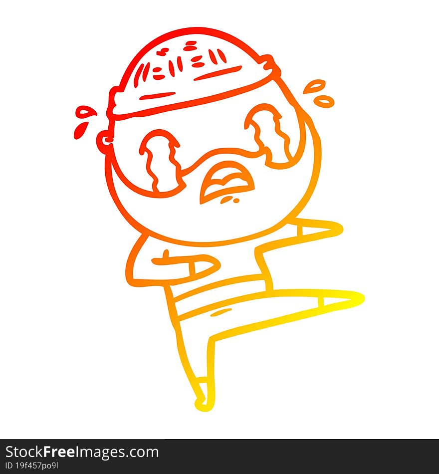 warm gradient line drawing cartoon bearded dancer crying