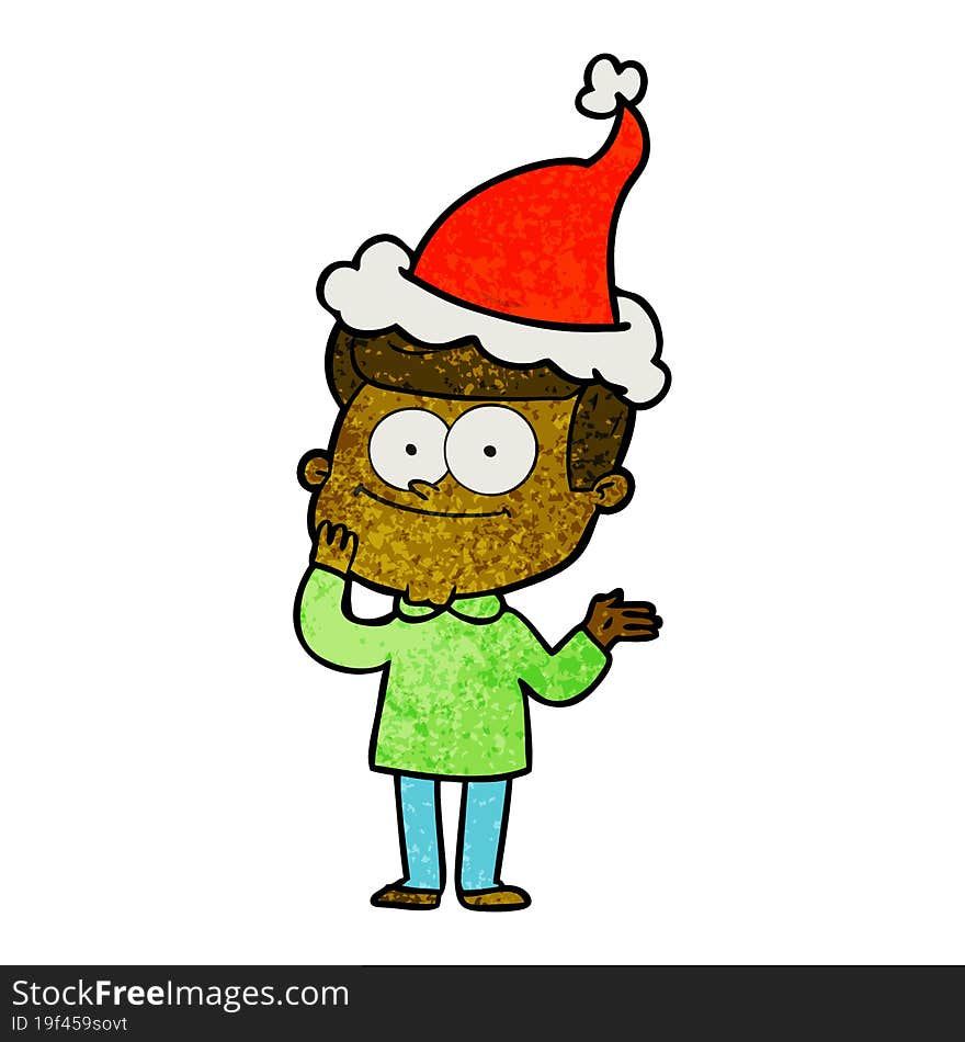 textured cartoon of a happy man wearing santa hat