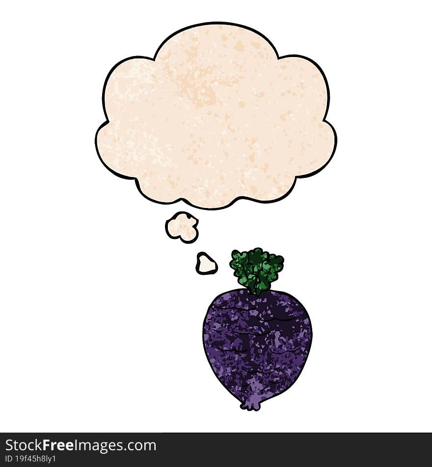 cartoon root vegetable with thought bubble in grunge texture style. cartoon root vegetable with thought bubble in grunge texture style