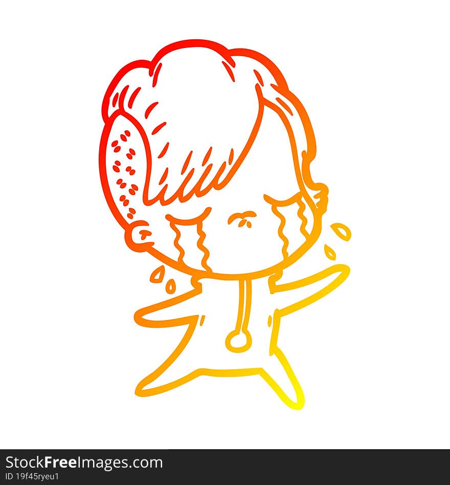 Warm Gradient Line Drawing Cartoon Crying Girl Wearing Space Clothes