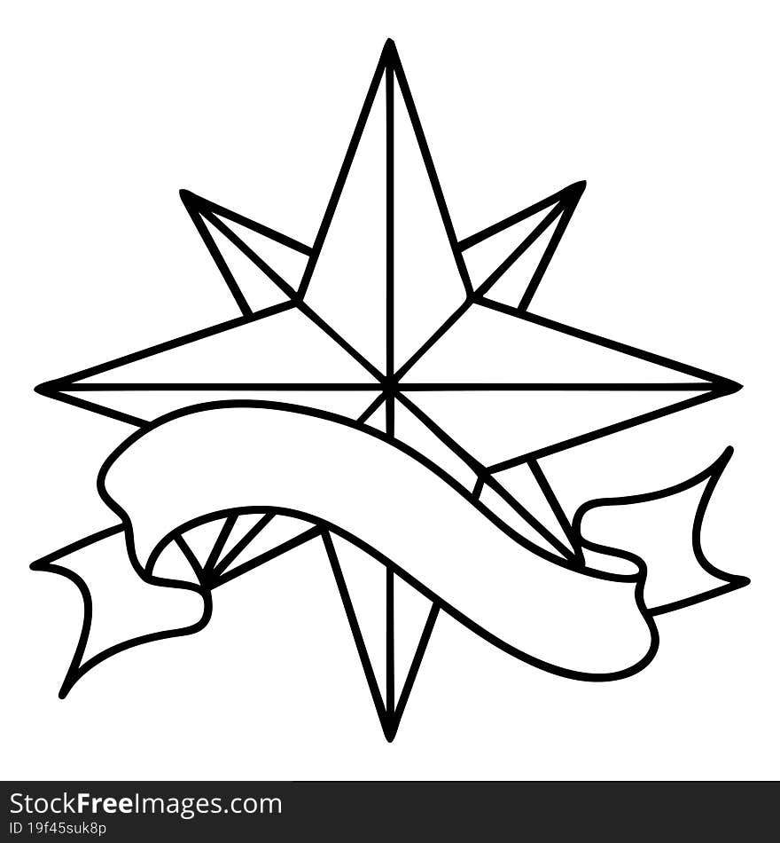 Black Linework Tattoo With Banner Of A Star