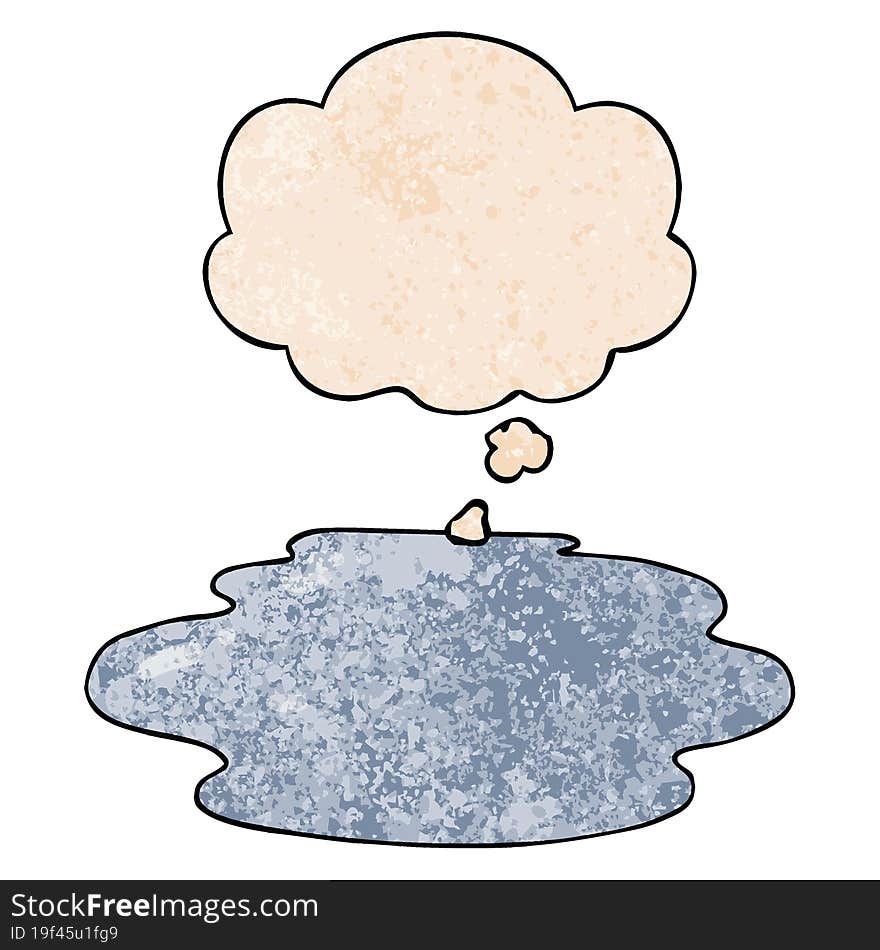 cartoon puddle of water and thought bubble in grunge texture pattern style