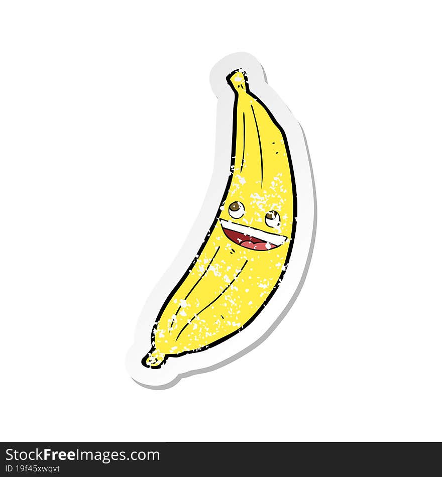 retro distressed sticker of a cartoon happy banana