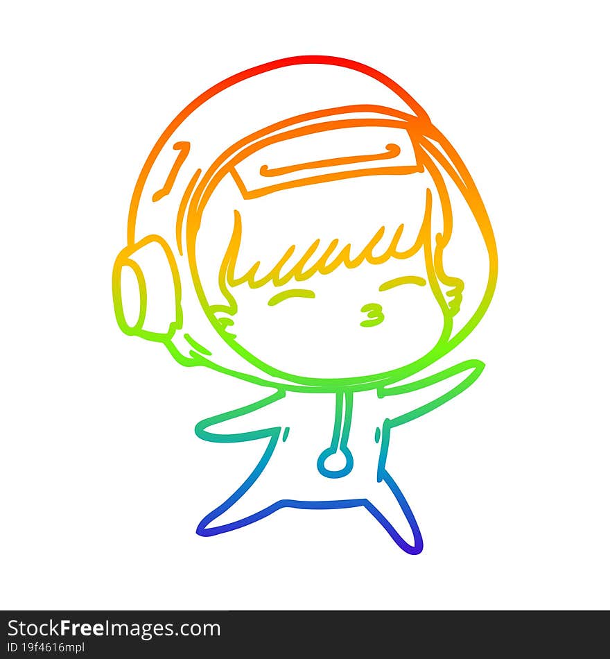 Rainbow Gradient Line Drawing Cartoon Curious Astronaut