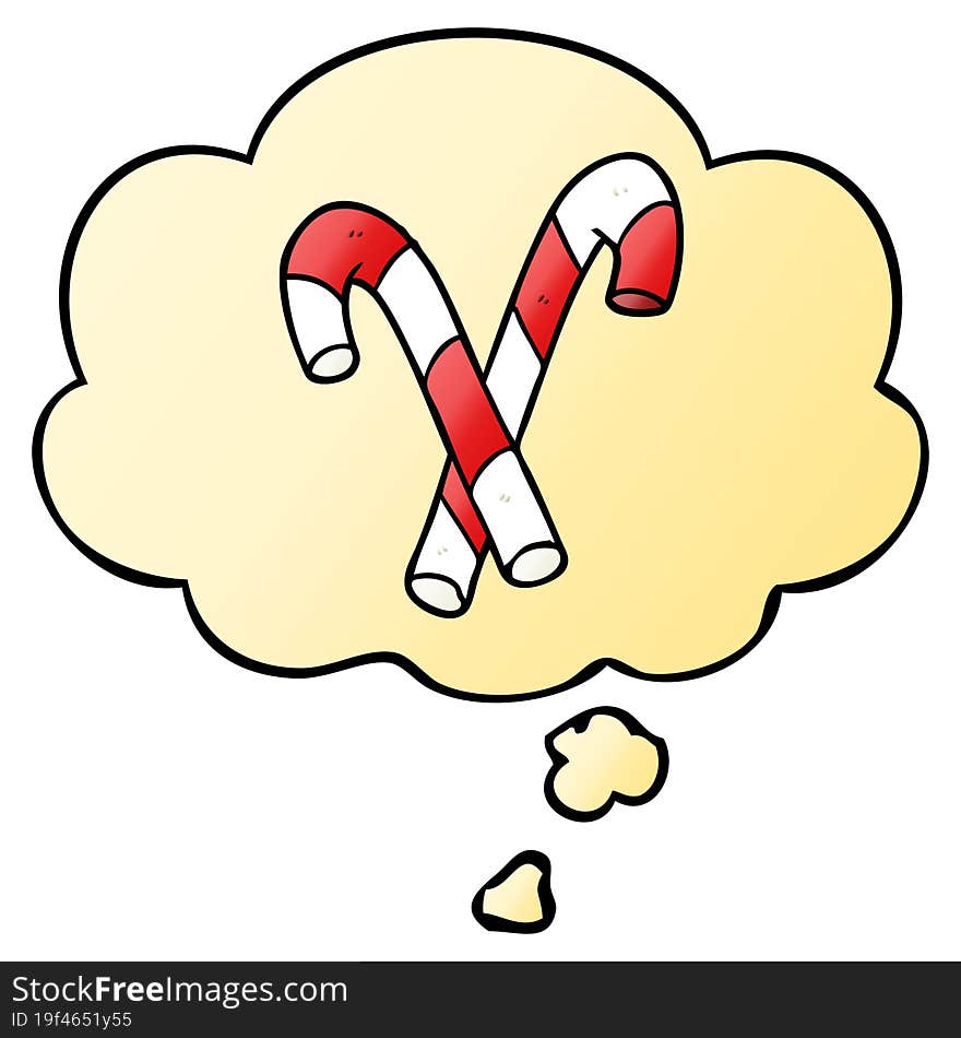 cartoon candy canes and thought bubble in smooth gradient style