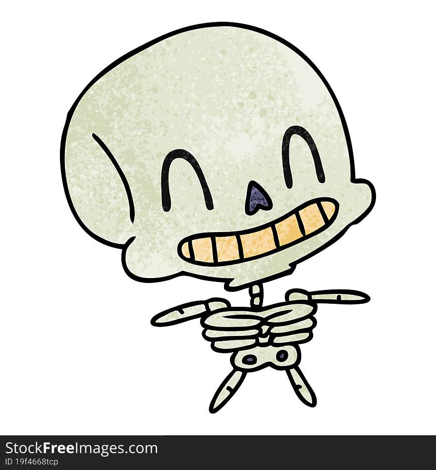 freehand drawn textured cartoon of spooky kawaii skeleton