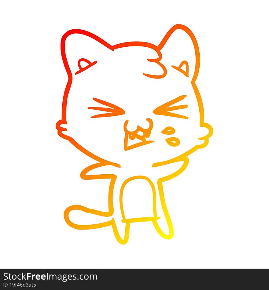 warm gradient line drawing cartoon cat hissing