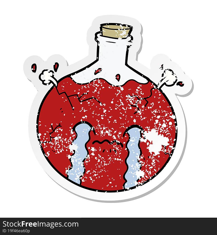 distressed sticker of a cartoon cracking potion