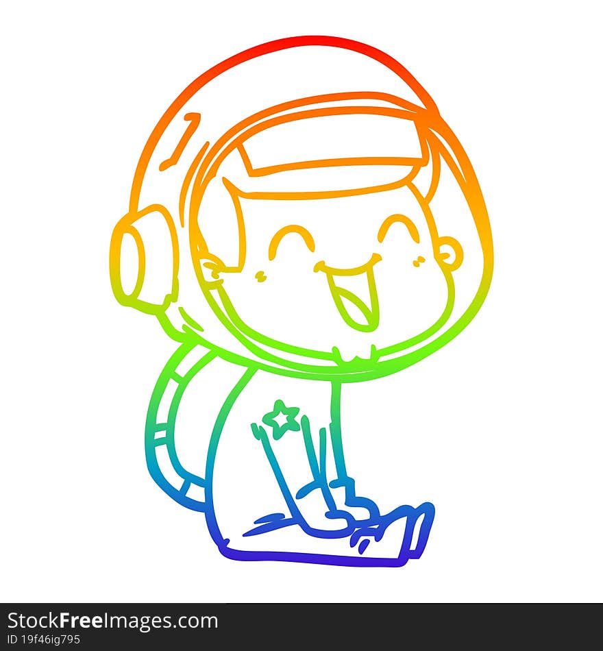 Rainbow Gradient Line Drawing Happy Cartoon Astronaut