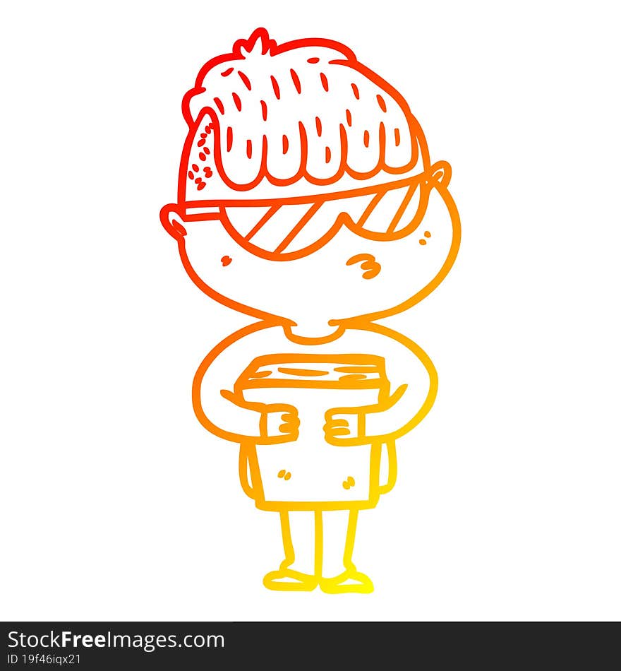 warm gradient line drawing cartoon boy wearing sunglasses