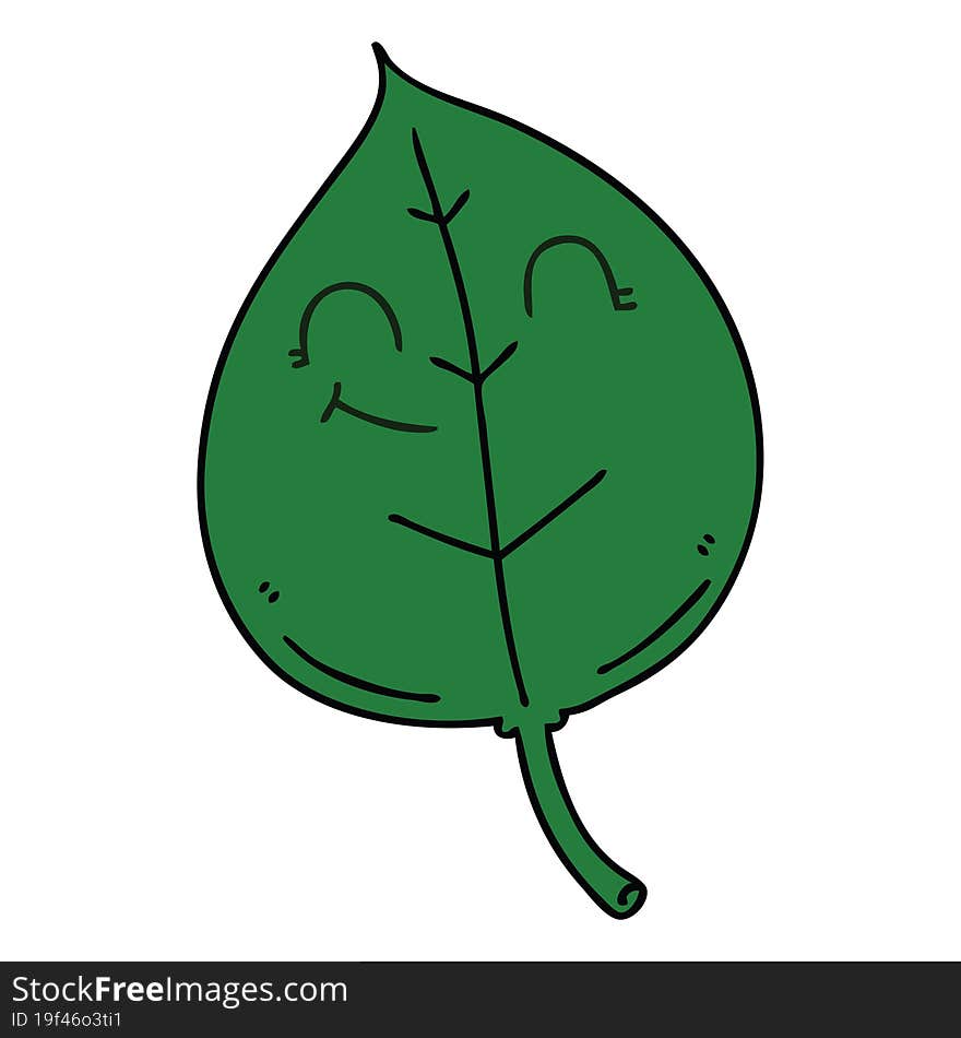 Quirky Hand Drawn Cartoon Happy Leaf