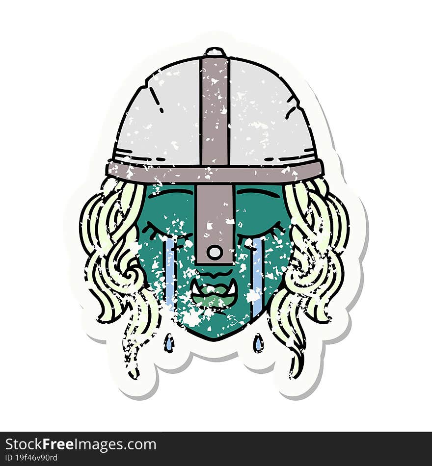 Retro Tattoo Style crying orc fighter character face. Retro Tattoo Style crying orc fighter character face