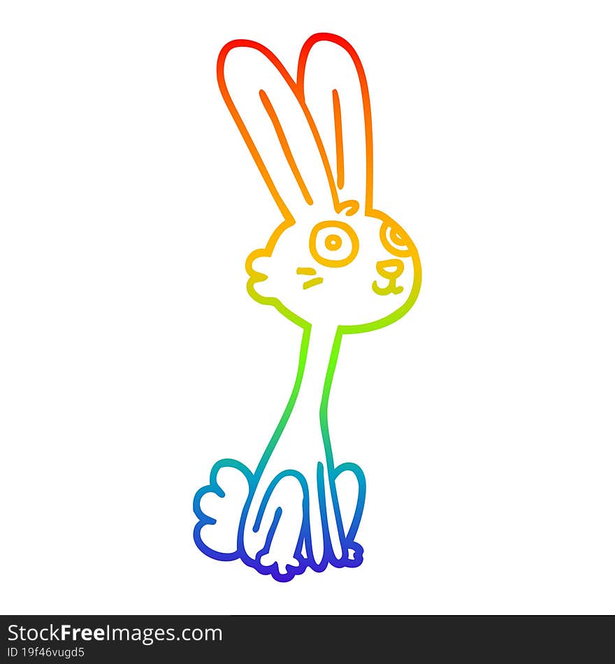 rainbow gradient line drawing of a cartoon rabbit