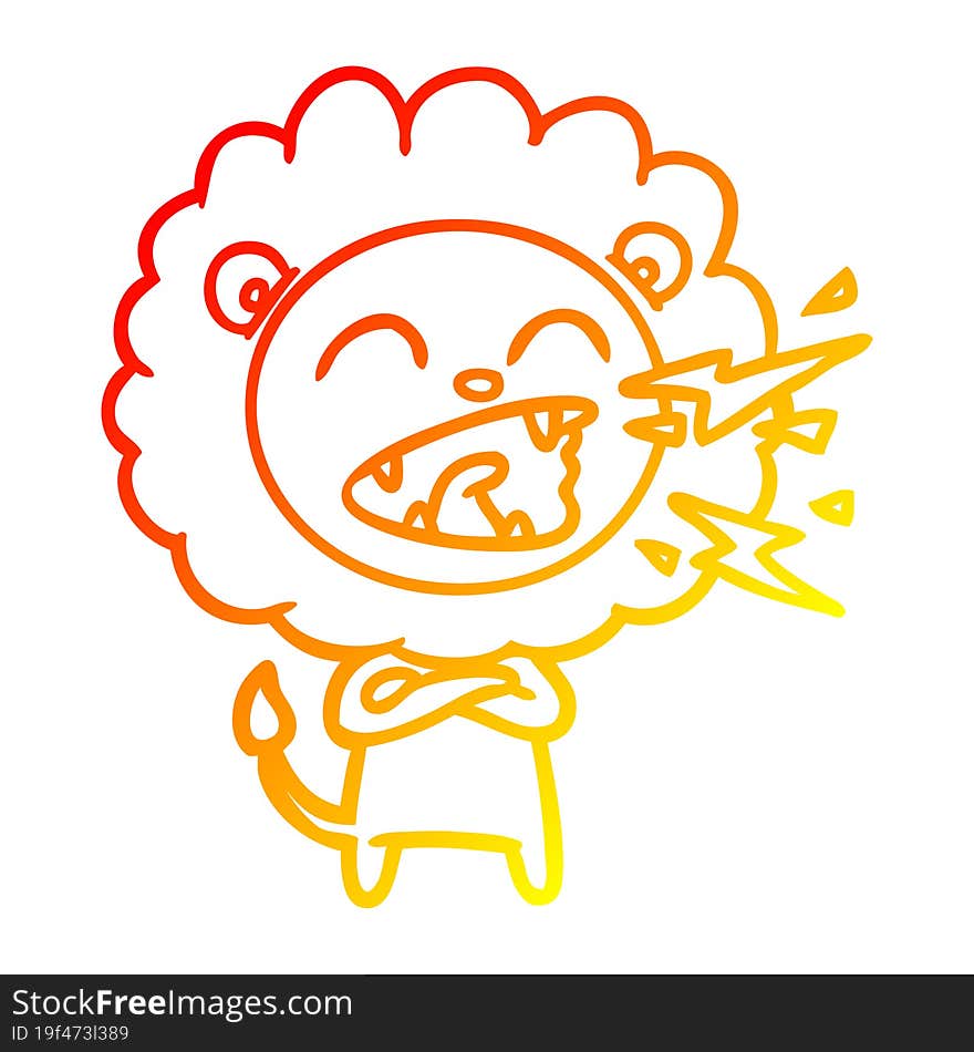 warm gradient line drawing cartoon roaring lion