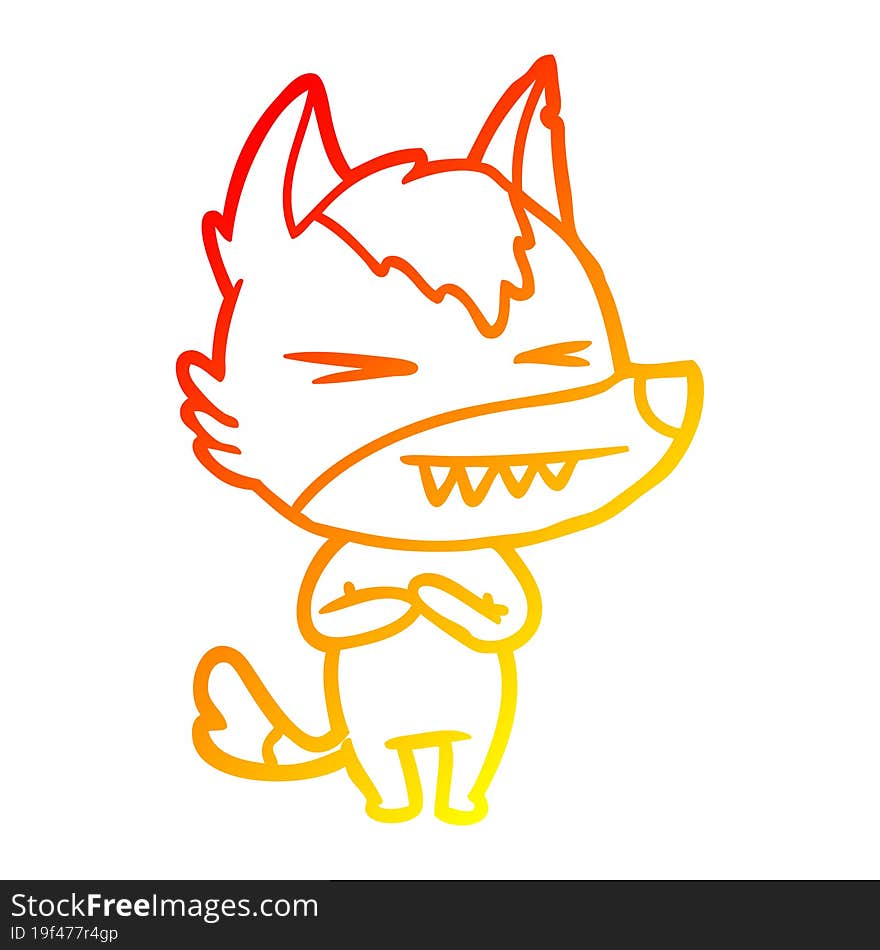 Warm Gradient Line Drawing Angry Wolf Cartoon