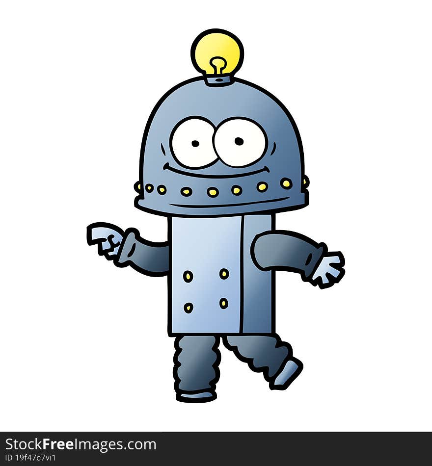 happy carton robot with light bulb. happy carton robot with light bulb