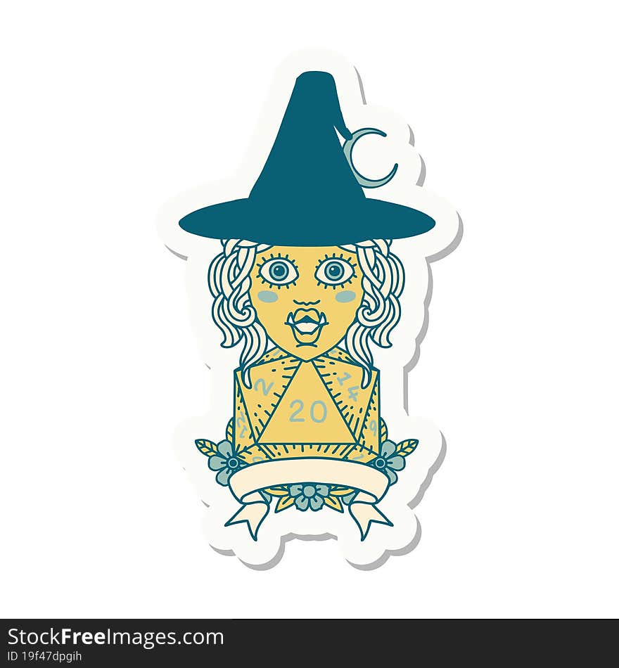 Half Orc Witch Character With Natural 20 Dice Roll Sticker