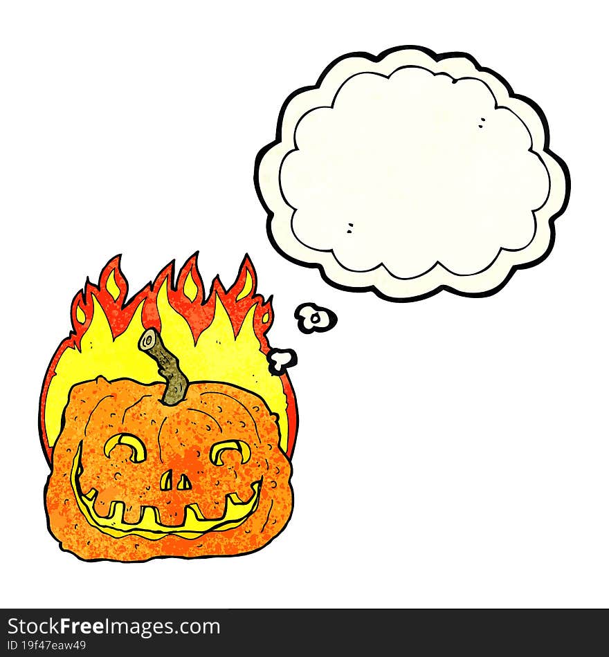 Cartoon Burning Pumpkin With Thought Bubble