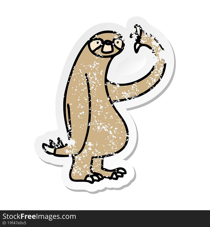 Distressed Sticker Of A Quirky Hand Drawn Cartoon Sloth