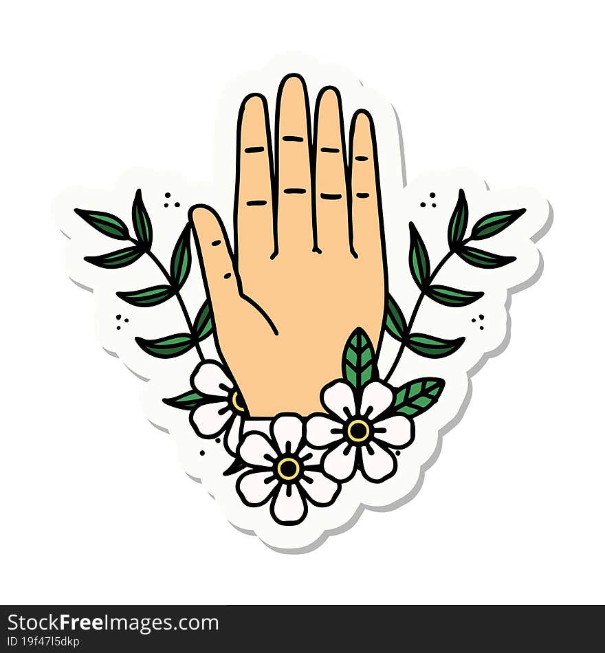 tattoo style sticker of a hand and flower